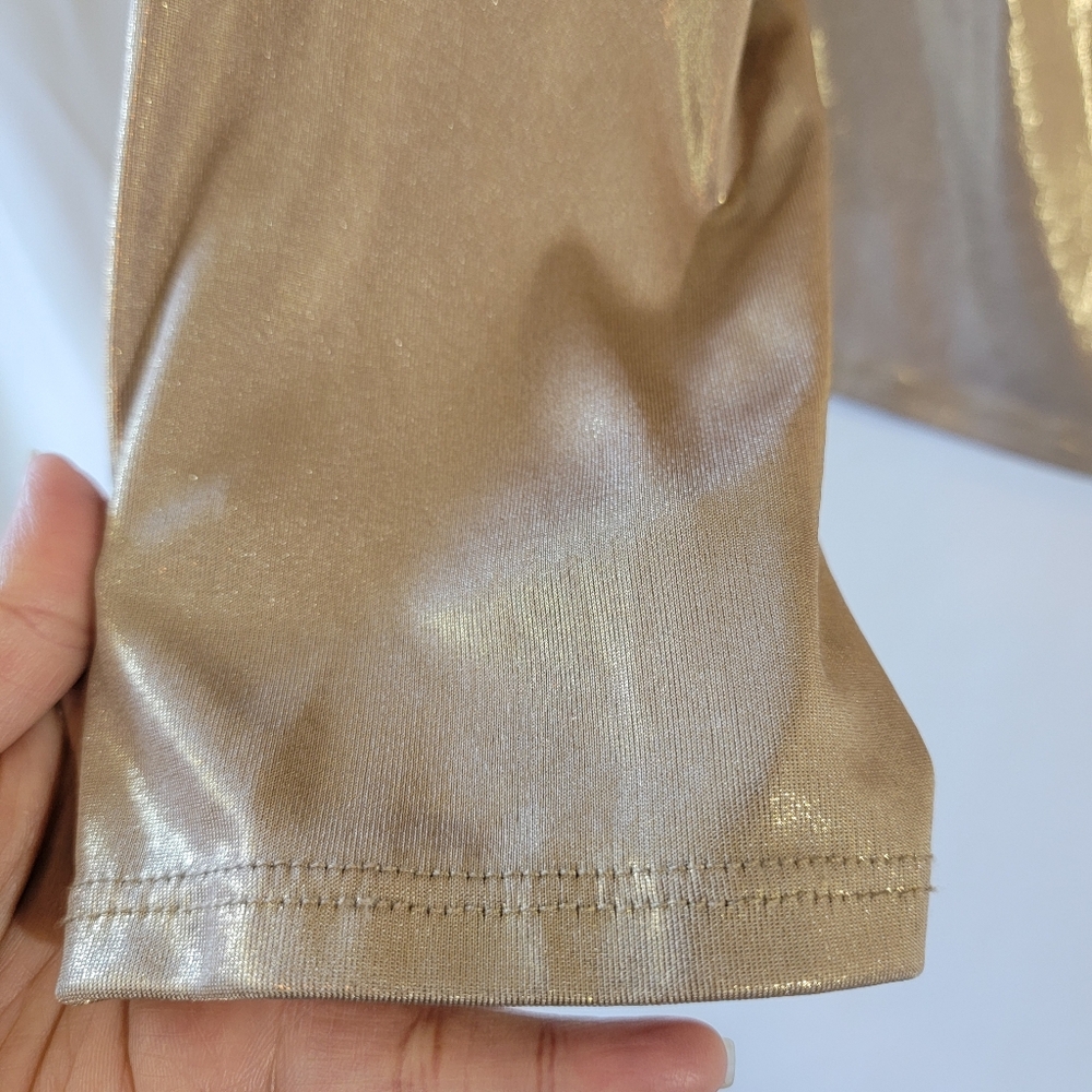 VTG MSK Gold Metallic Draped Long Sleeve Top Sz XL Minimalist Casual Glam Party - Picture 5 of 9